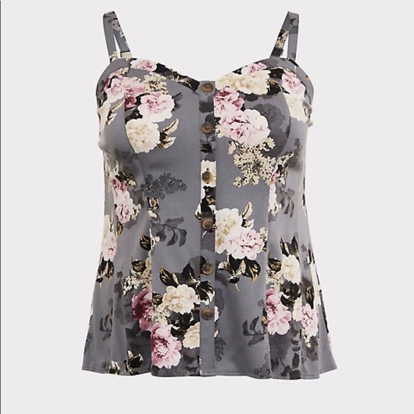 NWT GREY FLORAL CHALLIS FIT & FLARE MIDI CAMI - Picture 1 of 8